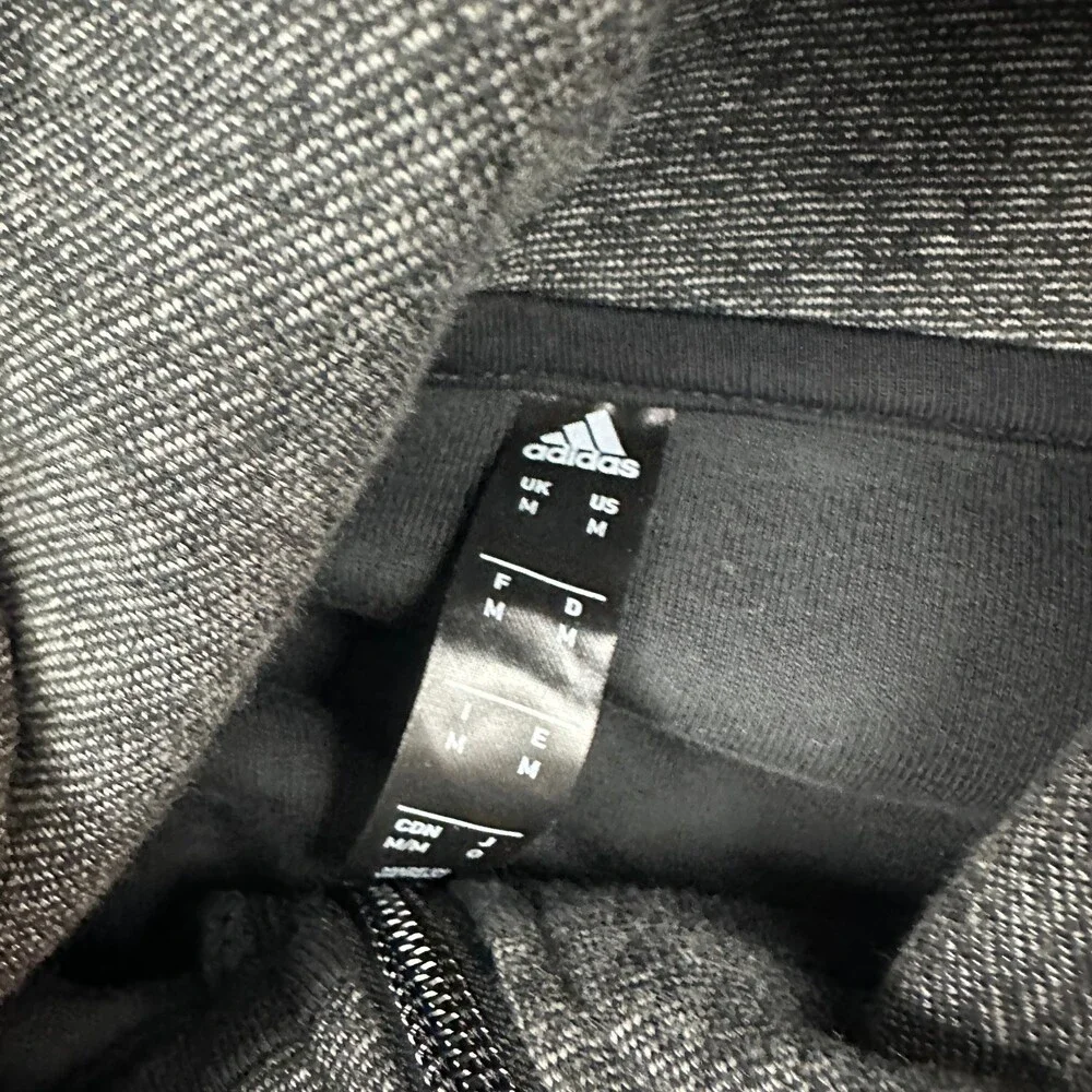 Adidas Hoodie Men Medium Gray Heather Full Zip Sweatshirt Logo Pockets L